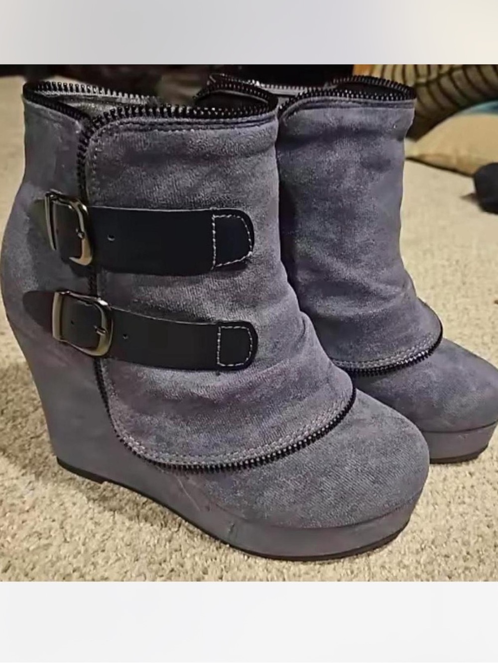 Grunge Grey strap suede ankle boot
